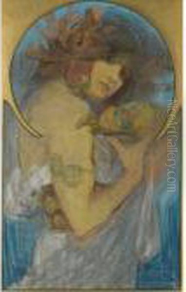 Study For A Poster: Fruit Oil Painting by Alphonse Maria Mucha