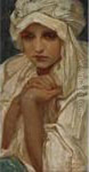 Portrait Of A Girl Oil Painting by Alphonse Maria Mucha