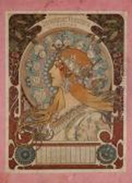 Zodiaque, Calendrier 1899 Oil Painting by Alphonse Maria Mucha