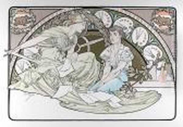 Heavenly Women, 18 Oil Painting by Alphonse Maria Mucha