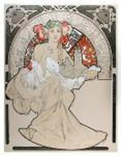 Lovely Protector, 70 Oil Painting by Alphonse Maria Mucha