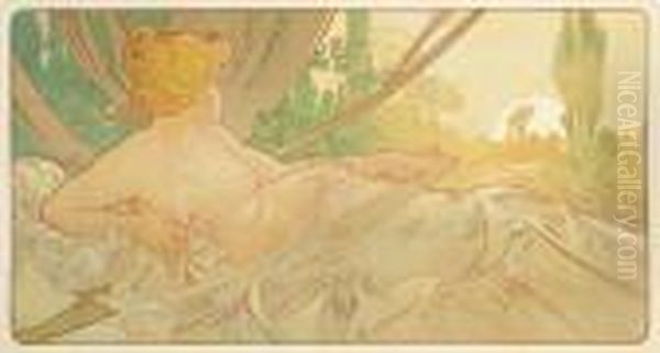 Dawn Oil Painting by Alphonse Maria Mucha