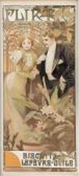 Flirt Oil Painting by Alphonse Maria Mucha