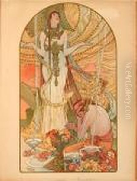 Incantation Oil Painting by Alphonse Maria Mucha