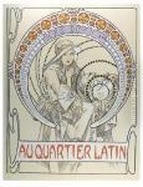 Au Quartier Latin Oil Painting by Alphonse Maria Mucha