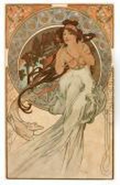 Hudba Oil Painting by Alphonse Maria Mucha