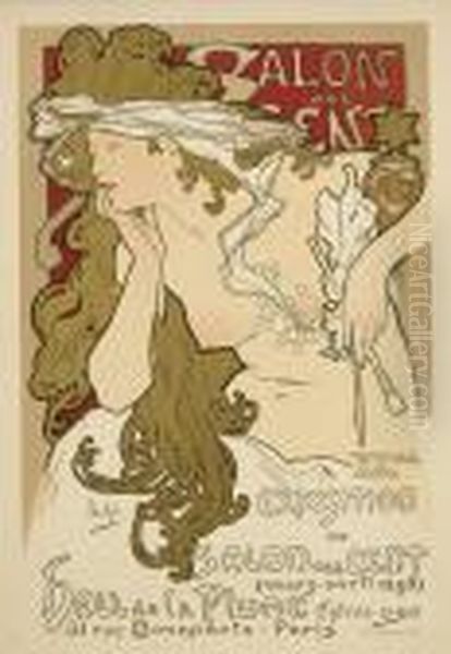 Salon Des Cent, Xxeme Exposition Oil Painting by Alphonse Maria Mucha