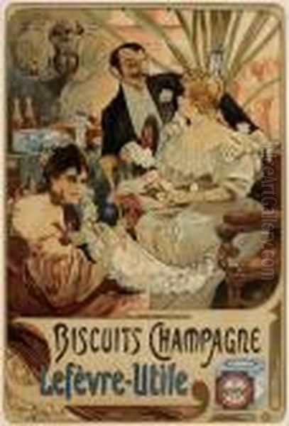 Biscuits Champagne Lefevre - Utile(rennert & Weil 16) Oil Painting by Alphonse Maria Mucha