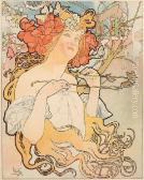 Juin Oil Painting by Alphonse Maria Mucha