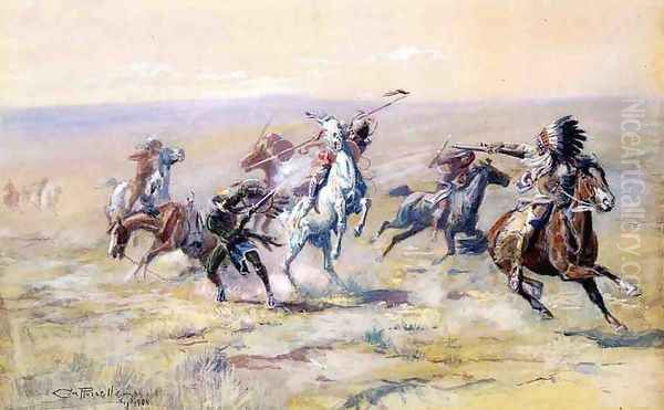 When Sioux and Blackfoot Meet Oil Painting by Charles Marion Russell