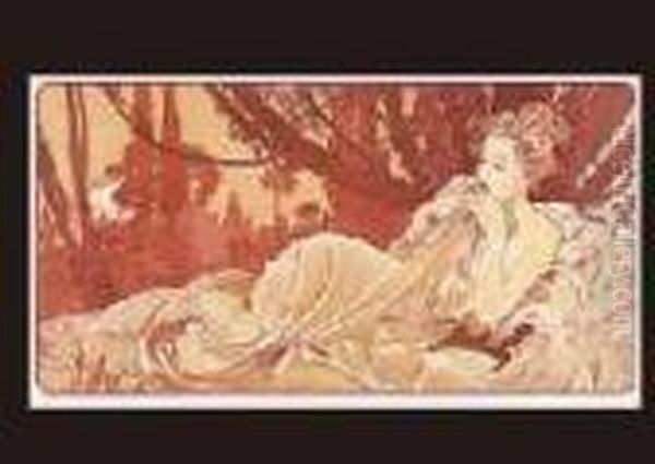 Twilight Oil Painting by Alphonse Maria Mucha