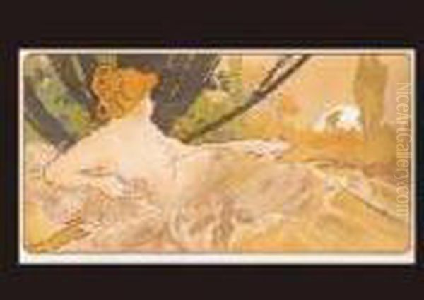 Akebono Oil Painting by Alphonse Maria Mucha