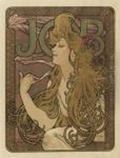 Job Oil Painting by Alphonse Maria Mucha