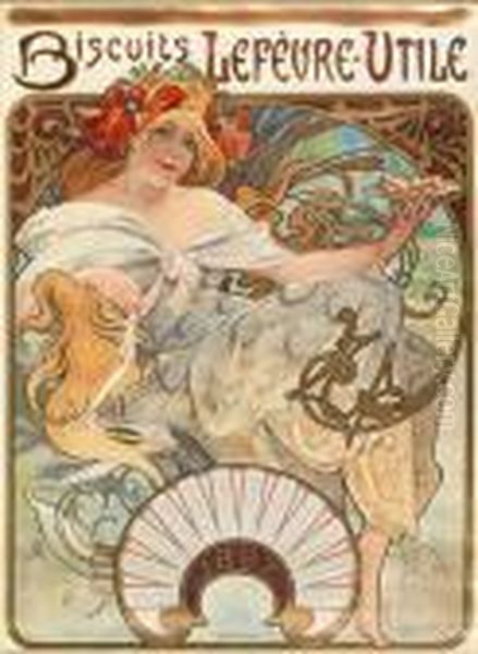 Biscuits Lefevre-utile Oil Painting by Alphonse Maria Mucha