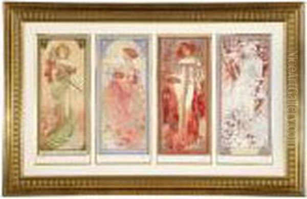 Four Seasons Oil Painting by Alphonse Maria Mucha