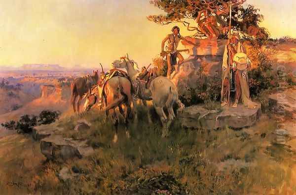 Watching for Wagons Oil Painting by Charles Marion Russell