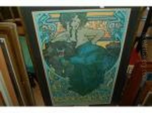 Including Two Framed Specimen Of Printing Types Oil Painting by Alphonse Maria Mucha