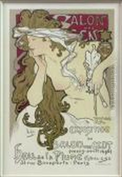 Salon Des Cents / Xxeme Exposition Oil Painting by Alphonse Maria Mucha