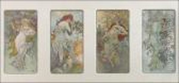 Four Seasons Oil Painting by Alphonse Maria Mucha