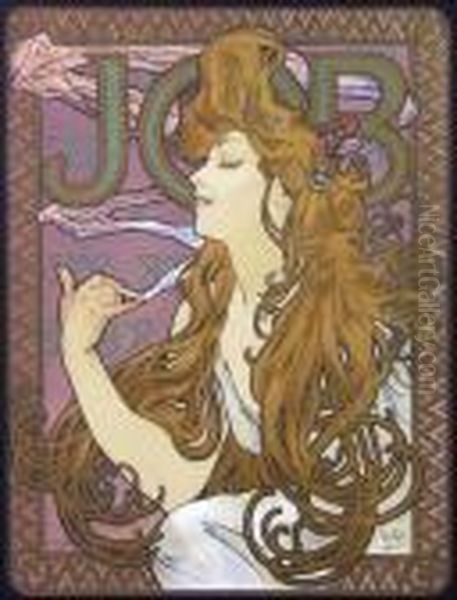 Job Oil Painting by Alphonse Maria Mucha