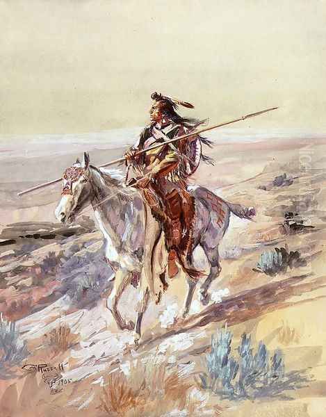 Indian with Spear Oil Painting by Charles Marion Russell