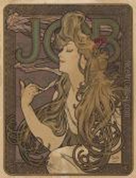 Job Oil Painting by Alphonse Maria Mucha