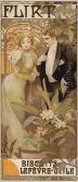 Flirt - Biscuits Lefebvre-utile Oil Painting by Alphonse Maria Mucha