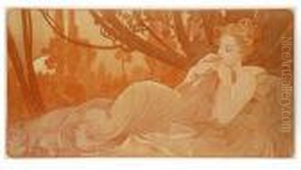 Twilight Oil Painting by Alphonse Maria Mucha