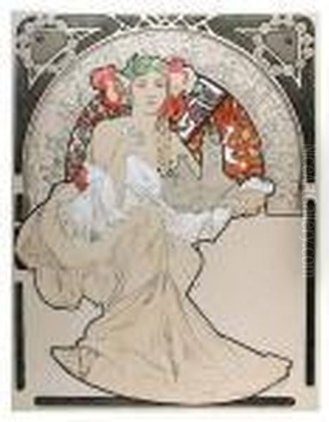 Lovely Protector Oil Painting by Alphonse Maria Mucha