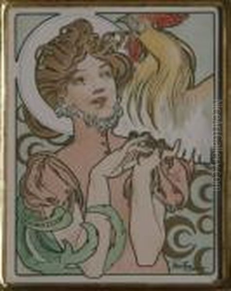 Design For Cocorico Oil Painting by Alphonse Maria Mucha