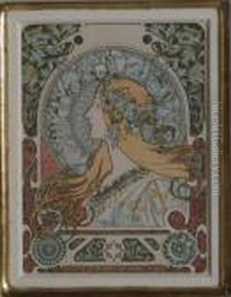 La Plume Oil Painting by Alphonse Maria Mucha