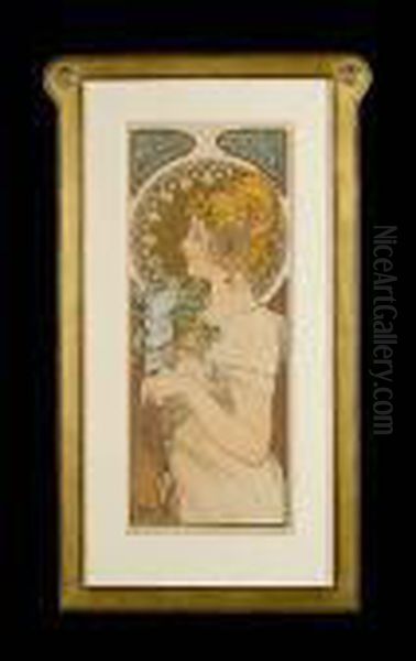 The Quill (rennert/weill P.240, V; Bridges, P.26-27) Oil Painting by Alphonse Maria Mucha