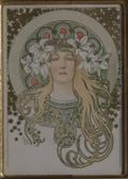 Sarah Bernhardt From La Plume Oil Painting by Alphonse Maria Mucha