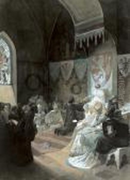 Scene De Cour Oil Painting by Alphonse Maria Mucha