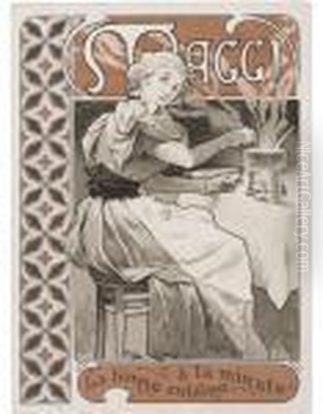 Maggi Oil Painting by Alphonse Maria Mucha