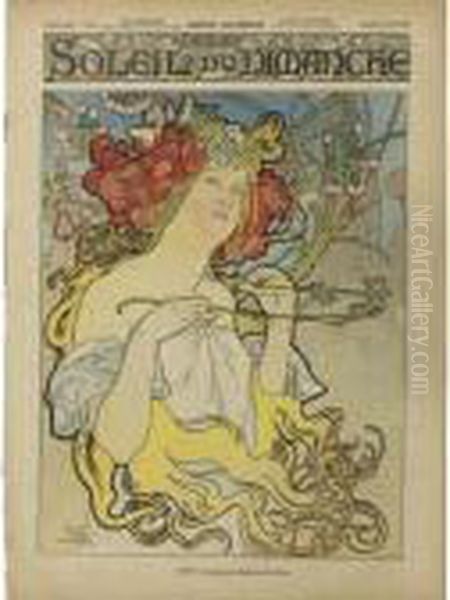 Soleil Du Dimanche Oil Painting by Alphonse Maria Mucha