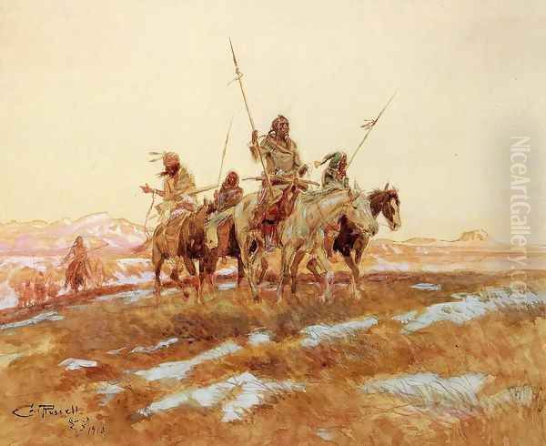 Piegan Hunting Party Oil Painting by Charles Marion Russell