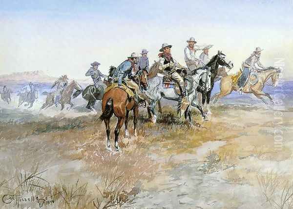 Start of Roundup Oil Painting by Charles Marion Russell