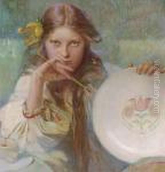 The Artist Oil Painting by Alphonse Maria Mucha