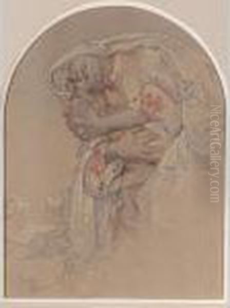 Mother Caressing Her Child Oil Painting by Alphonse Maria Mucha