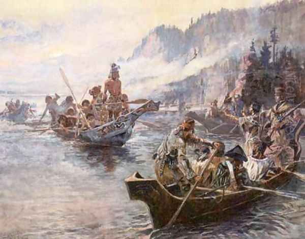 Lewis and Clark on the Lower Columbia Oil Painting by Charles Marion Russell