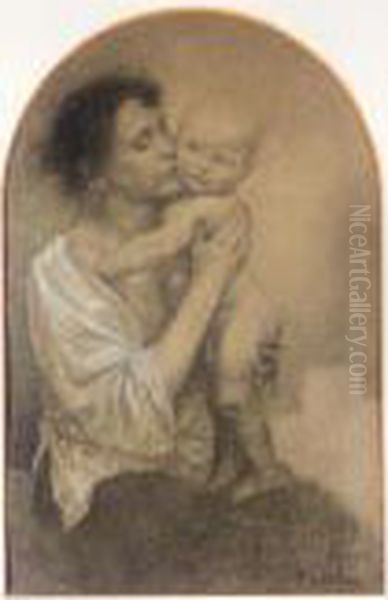 Mother And Child Oil Painting by Alphonse Maria Mucha