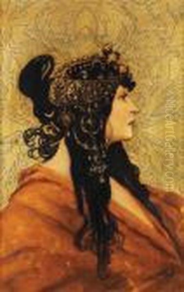 Tete Byzantine Oil Painting by Alphonse Maria Mucha