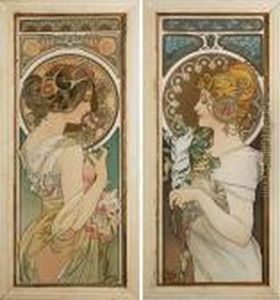 A) La Piuma Oil Painting by Alphonse Maria Mucha