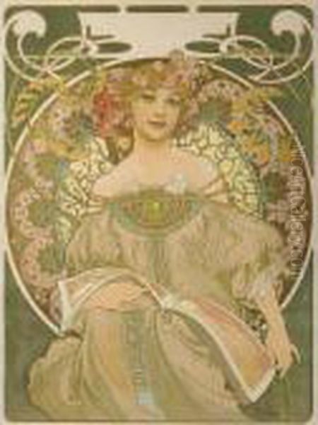 Reverie, 1898 (rennert-weill 39, Var. 2) Oil Painting by Alphonse Maria Mucha