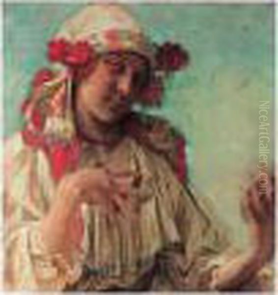 Young Girl In Moravian Costume Oil Painting by Alphonse Maria Mucha