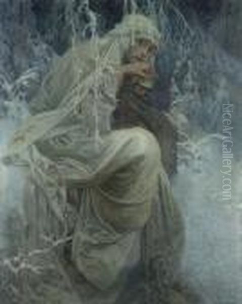 A Winter Tale Oil Painting by Alphonse Maria Mucha