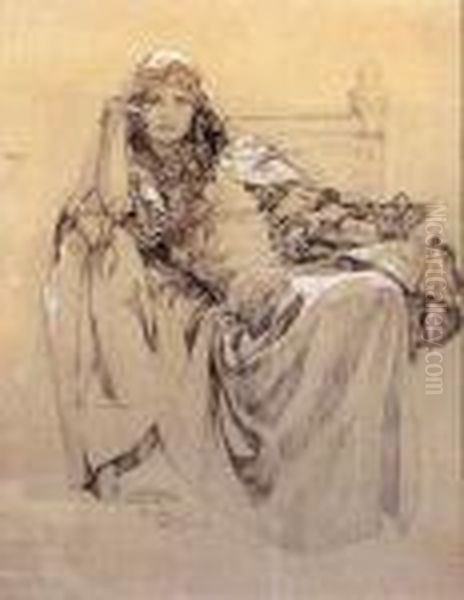 Untitled Oil Painting by Alphonse Maria Mucha