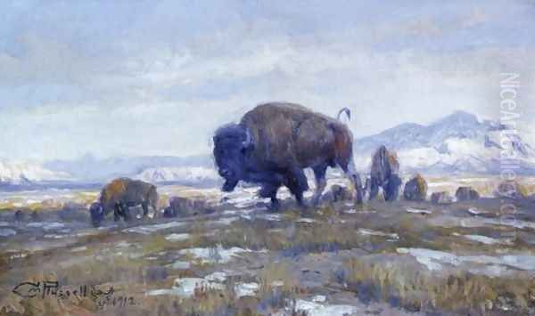 Buffalo Herd Oil Painting by Charles Marion Russell