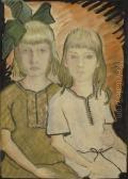 Helga And Eva Goerger Oil Painting by Otto Mueller